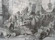Репродукция картины "юродивая, окруженная странницами" художника "перов василий"