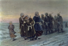 Репродукция картины "возвращение крестьян с похорон зимою" художника "перов василий"