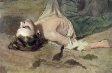 Репродукция картины "этюд лежащего мальчика к картине &#39;суд пугачева&#39;" художника "перов василий"