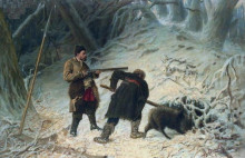 Репродукция картины "охота на кабана" художника "перов василий"