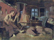 Копия картины "ночью в избе. эскиз для &#39;спящие дети&#39;" художника "перов василий"