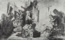 Репродукция картины "делёж наследства в монастыре (смерть монаха)" художника "перов василий"
