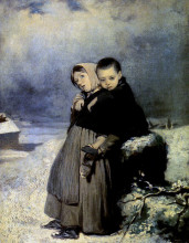 Репродукция картины "дети-сироты на кладбище" художника "перов василий"