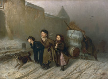 Репродукция картины "тройка. ученики мастеровые везут воду" художника "перов василий"