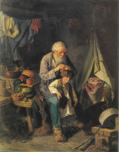 Репродукция картины "дедушка и внучек" художника "перов василий"