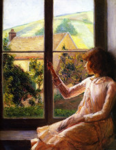 Репродукция картины "child in window" художника "перри лила кэбот"