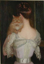 Репродукция картины "woman with a cat" художника "перри лила кэбот"