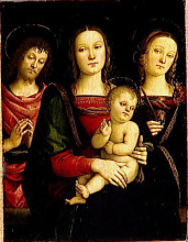 Копия картины "богородица и младенец между св. иоанном крестителем и св. екатериной" художника "перуджино пьетро"