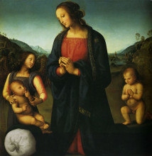 Картина "богородица си младенец со св. иоанном и ангелом (мадонна дель сакко)" художника "перуджино пьетро"