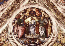 Копия картины "христос между крестителем и сатаной, переодетым стариком" художника "перуджино пьетро"