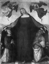 Репродукция картины "мадонна милосердия со святыми стефаном и иеронимом" художника "перуджино пьетро"