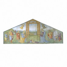 Копия картины "рождество девы марии. св иосиф и пастухи поклоняются младенцу христу" художника "перуджино пьетро"