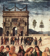 Репродукция картины "христос отдает ключи св. петру (деталь 2)" художника "перуджино пьетро"
