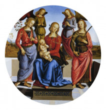 Копия картины "мадонна на троне со св. екатериной, св. розой александрийской и двумя ангелами" художника "перуджино пьетро"