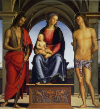 Картина "мадонна и младенец со св. иоанном крестителем и св. себастьяном" художника "перуджино пьетро"