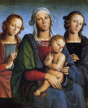 Картина "мадонна с младенцем и св. роза со св. екатериной" художника "перуджино пьетро"