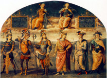 Картина "стойкость с умеренностью и шесть античных героев" художника "перуджино пьетро"