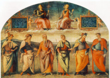 Копия картины "благоразумие со справедливостью и шесть античных мудрецов" художника "перуджино пьетро"