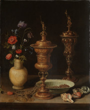 Репродукция картины "still life with flowers and gold cups of honor" художника "петерс клара (художница)"