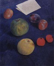 Картина "фрукты на синей скатерти" художника "петров-водкин кузьма"