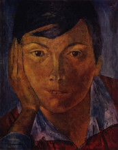 Репродукция картины "желтое лицо (женское лицо)" художника "петров-водкин кузьма"