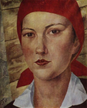 Копия картины "девушка в красном платке (работница)" художника "петров-водкин кузьма"