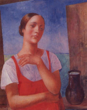 Копия картины "девушка в сарафане" художника "петров-водкин кузьма"