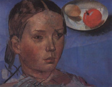 Репродукция картины "портрет дочери на фоне натюрморта" художника "петров-водкин кузьма"