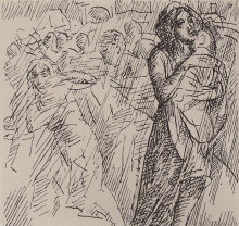 Репродукция картины "мать, спасающая ребенка" художника "петров-водкин кузьма"