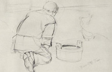 Копия картины "фигура с.ф.петрова-водкина, отца художника, на коленях со спины" художника "петров-водкин кузьма"
