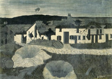 Картина "shell holes and observation balloon, champagne sector" художника "пиппин гораций"