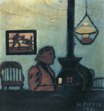 Репродукция картины "man seated near stove" художника "пиппин гораций"