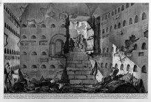 Картина "the roman antiquities, t. 2, plate xvi. inscriptions and fragments of the burial chambers of the family arrunzia (figures carved from barbault).." художника "пиранези джованни баттиста"