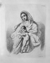 Репродукция картины "the virgin and child in half-figure in her arms, from guercino" художника "пиранези джованни баттиста"