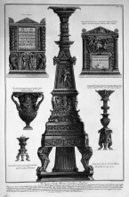 Картина "three candlesticks, a vase and two stones" художника "пиранези джованни баттиста"