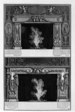 Копия картины "two fireplaces overlapping: the inf with medusa heads between two swans, with the support heads of aries" художника "пиранези джованни баттиста"