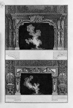 Картина "two fireplaces overlapping: the tragic masks with 3 inf joined torches, with the support 4 caryatids sorreggenti bucranes" художника "пиранези джованни баттиста"