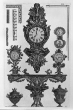 Картина "a table with the vessel wall rostrata, four clocks, two decorative vases, ornaments" художника "пиранези джованни баттиста"