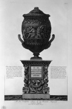 Репродукция картины "antique vase of marble with kneeling figures drinking from hippogryphs, with chandeliers and a pedestal corner" художника "пиранези джованни баттиста"