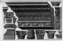 Репродукция картины "architrave, frieze, cornice, various capitals (saints cosmas and damian, st. peter, etc.)" художника "пиранези джованни баттиста"