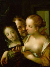 Репродукция картины "couple with a mirror" художника "аахен ханс фон"