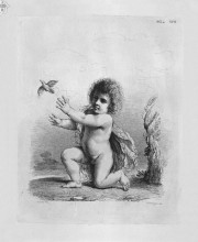 Репродукция картины "cherub kneeling releasing a bird by guercino" художника "пиранези джованни баттиста"