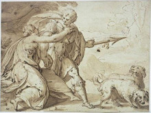 Картина "adonis held back by venus while going hunting" художника "аахен ханс фон"