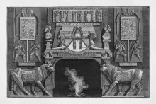 Репродукция картины "fireplace in egyptian-style, on each side of a sacred cow in profile with her head toward the fire" художника "пиранези джованни баттиста"