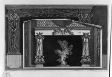 Картина "fireplace with cameos frieze; forward to it, on a sheet of paper, another fireplace decorated with medusa heads and winged figures with lyre" художника "пиранези джованни баттиста"