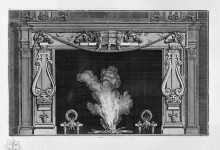 Картина "fireplace with two large lire on the sides, and four rams` heads in the frieze" художника "пиранези джованни баттиста"