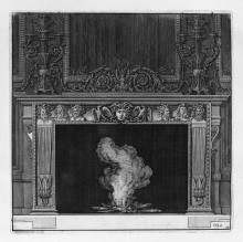 Картина "fireplace: busts in the frieze of satyrs and the head of medusa in the center between two eagles" художника "пиранези джованни баттиста"