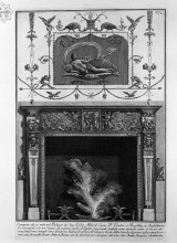 Картина "fireplace: in the frieze, sacrificing two fauns, including winged genii; high on the wall, the figure of a woman lying in a shell" художника "пиранези джованни баттиста"