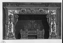 Репродукция картины "fireplace: in the frieze, three masks; a rich interior wing" художника "пиранези джованни баттиста"