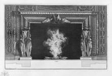 Картина "fireplace: on each side two standing figures, a naked and draped, a rich interior wing" художника "пиранези джованни баттиста"